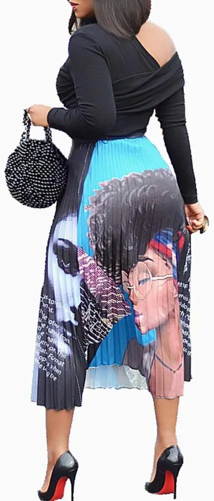 Pleated Skirt for Women Fashion Cartoon Print A-Line Skirt Vintage Skirts