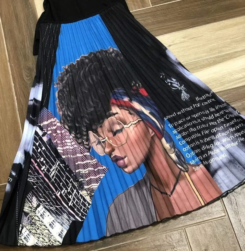Pleated Skirt for Women Fashion Cartoon Print A-Line Skirt Vintage Skirts