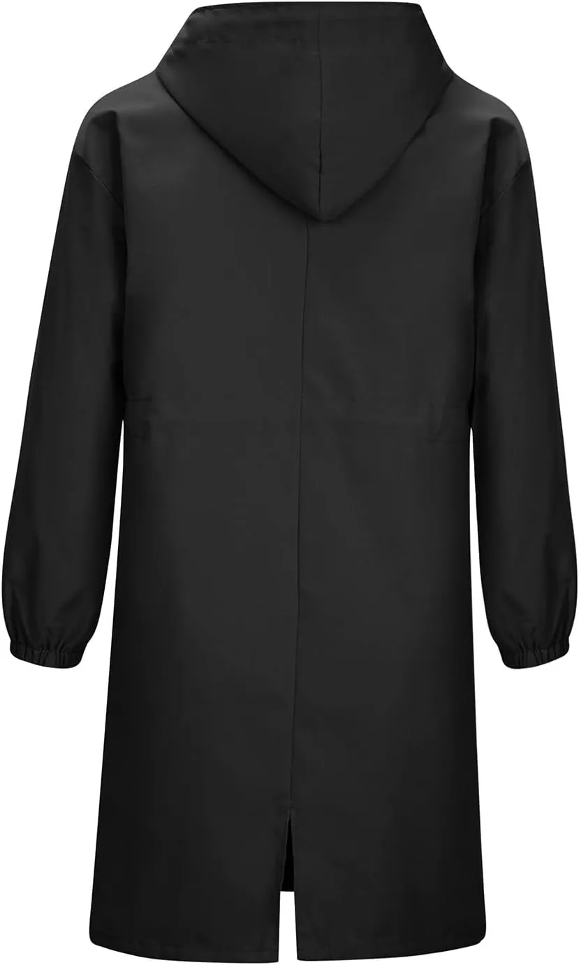 Plus Size Long Trench Jackets for Women Casual Button Down Waterproof Jacket Loose Lightweight Windbreaker Hooded Coats
