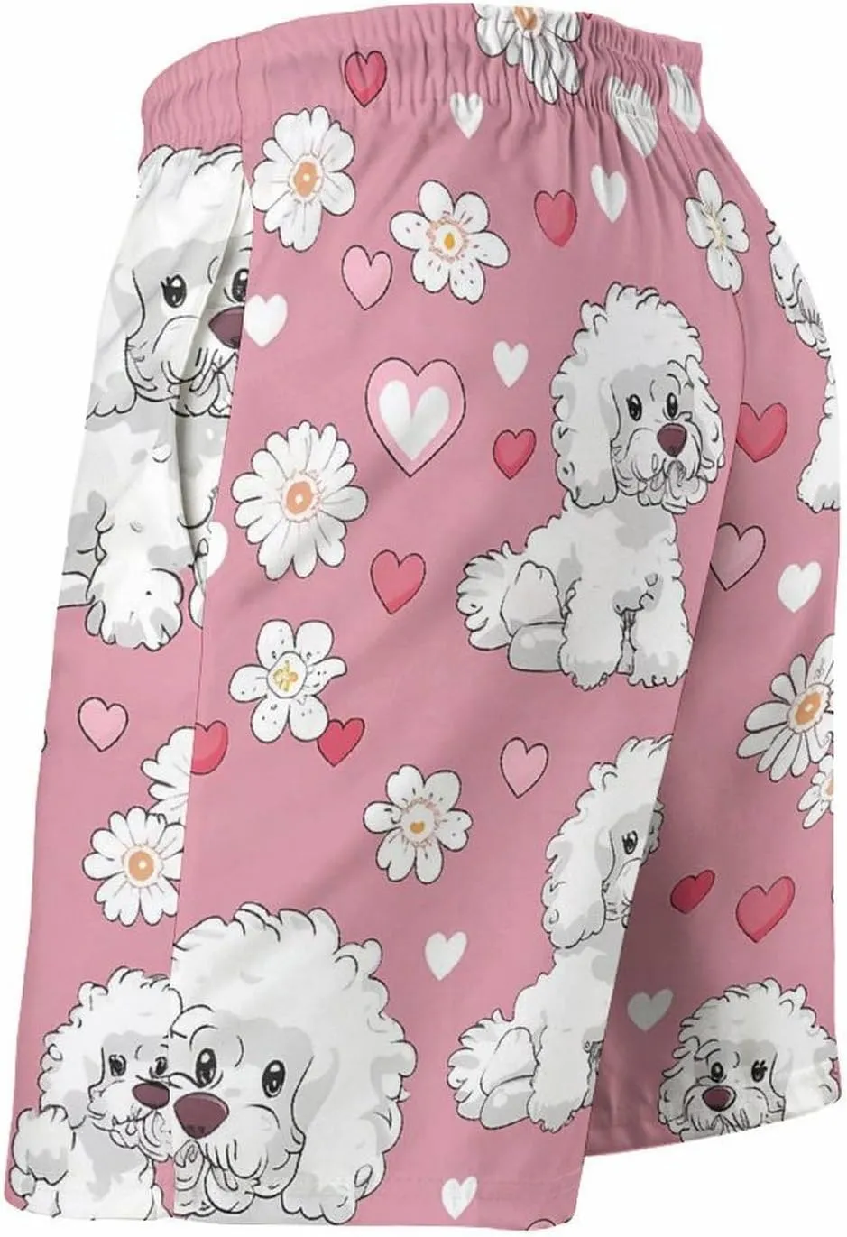 Poodle Dogs Hearts Flowers Men's Swim Trunks Quick Dry Board Shorts Breathable Summer Beach Shorts Bathing Suits