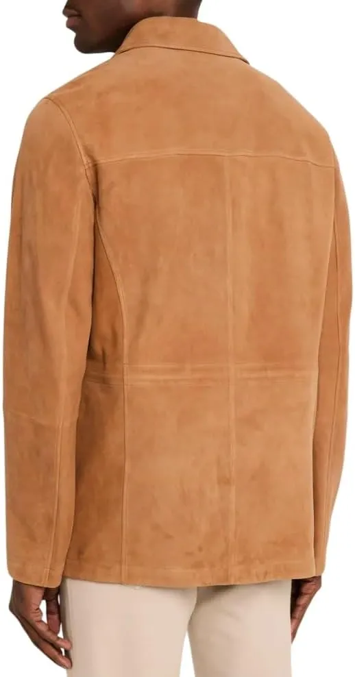 Premium Suede Safari Field Coat for Men  Men's Classic Field Style Suede Coat  Soft Leather Field Coat