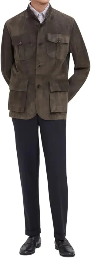 Premium Suede Safari Field Coat for Men  Men's Classic Field Style Suede Coat  Soft Leather Field Coat