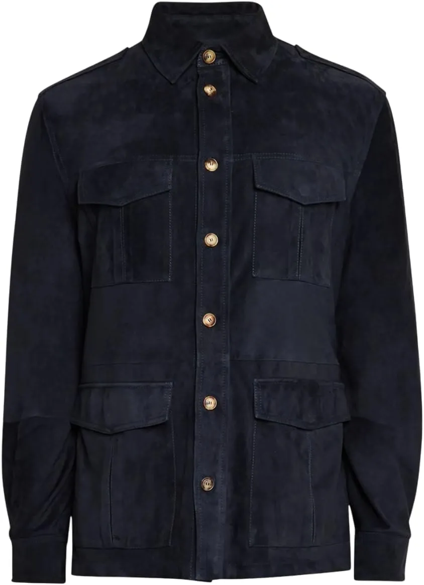 Premium Suede Safari Field Coat for Men  Men's Classic Field Style Suede Coat  Soft Leather Field Coat