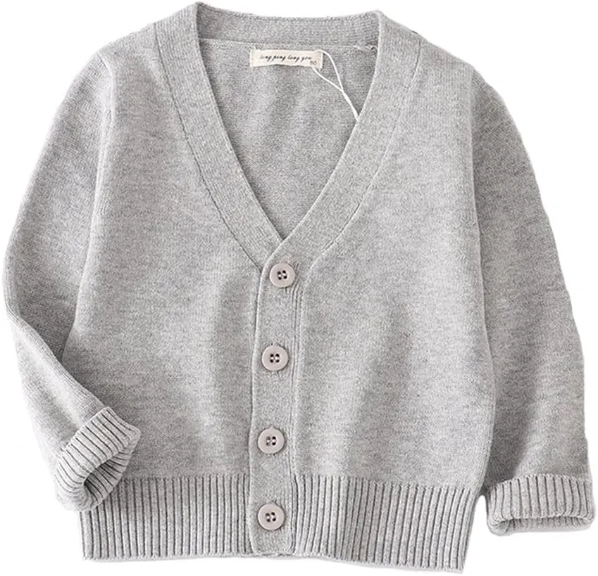 PTPUKE Unisex Boy' Girls' Cardigans Sweater V-Neck Long Sleeve Button Soild Cotton Knit Sweaters for 1-8 Years