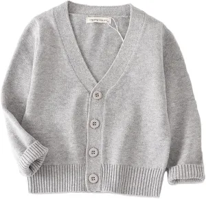 PTPUKE Unisex Boy' Girls' Cardigans Sweater V-Neck Long Sleeve Button Soild Cotton Knit Sweaters for 1-8 Years