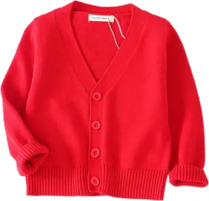 PTPUKE Unisex Boy' Girls' Cardigans Sweater V-Neck Long Sleeve Button Soild Cotton Knit Sweaters for 1-8 Years