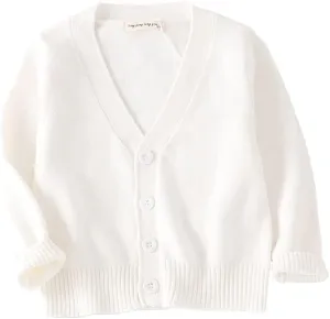 PTPUKE Unisex Boy' Girls' Cardigans Sweater V-Neck Long Sleeve Button Soild Cotton Knit Sweaters for 1-8 Years