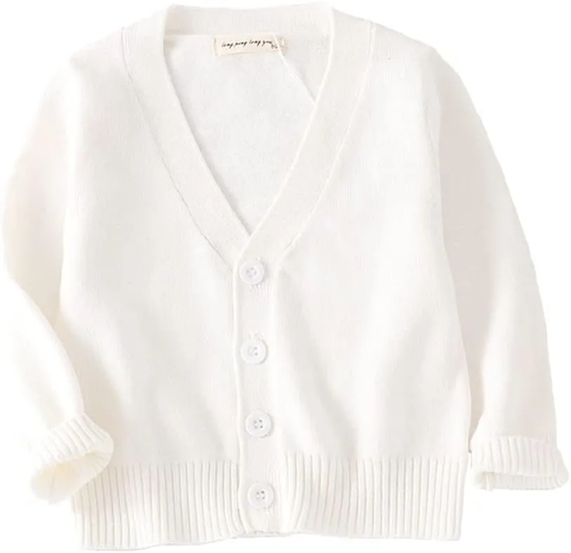 PTPUKE Unisex Boy' Girls' Cardigans Sweater V-Neck Long Sleeve Button Soild Cotton Knit Sweaters for 1-8 Years