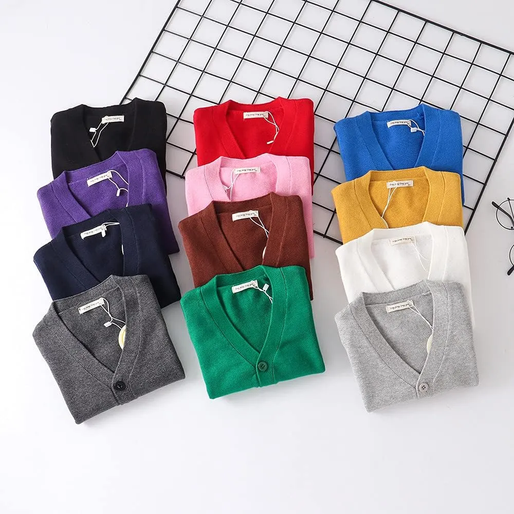 PTPUKE Unisex Boy' Girls' Cardigans Sweater V-Neck Long Sleeve Button Soild Cotton Knit Sweaters for 1-8 Years