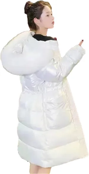 Pulcykp Women Winter Long Down Parkas Cotton Padded Jacket Hooded Thick Warm Snow Coat