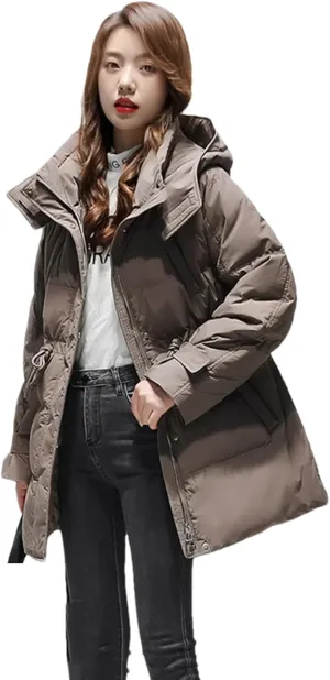 Pulcykp Women's Down Hooded Jackets Winter Thickening Warm Puffer Coat Cotton Padded Jacket Outwear
