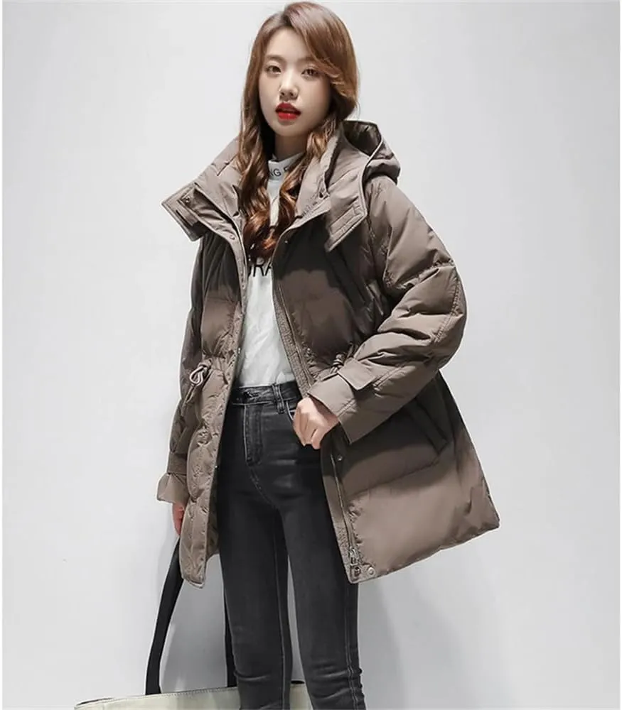 Pulcykp Women's Down Hooded Jackets Winter Thickening Warm Puffer Coat Cotton Padded Jacket Outwear