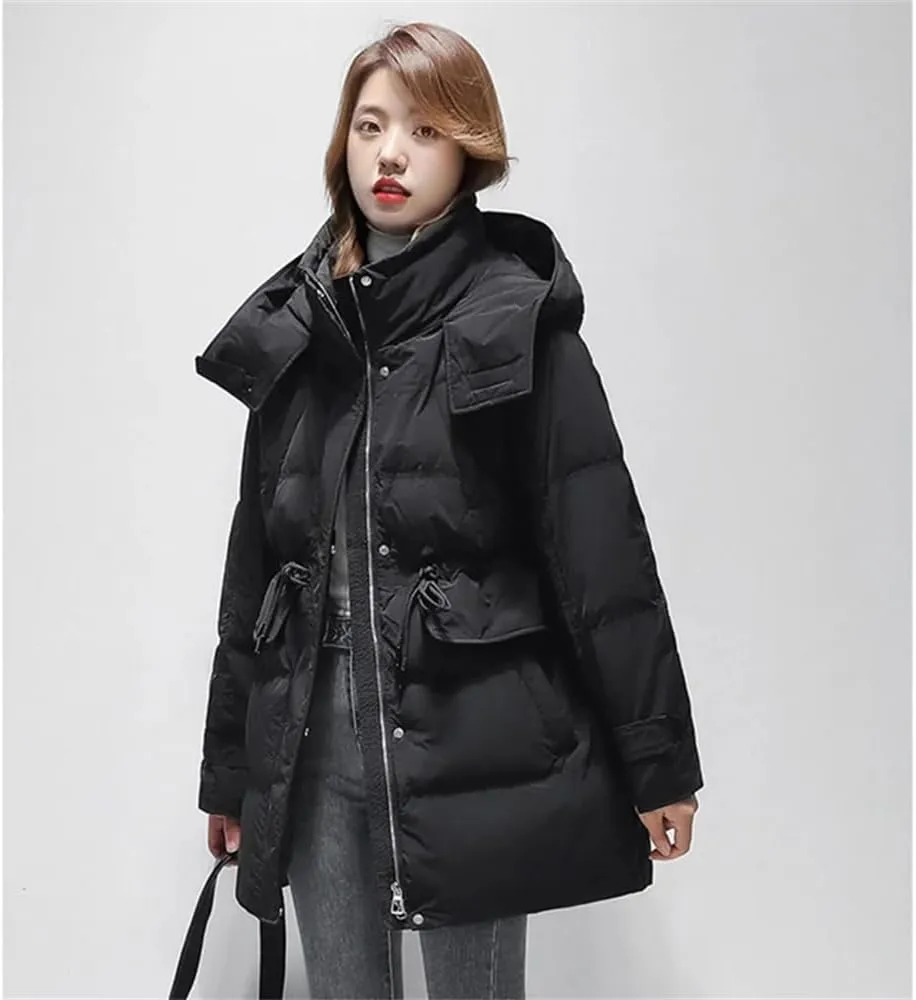 Pulcykp Women's Down Hooded Jackets Winter Thickening Warm Puffer Coat Cotton Padded Jacket Outwear