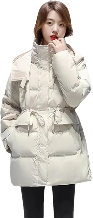 Pulcykp Women's Down Hooded Jackets Winter Thickening Warm Puffer Coat Cotton Padded Jacket Outwear
