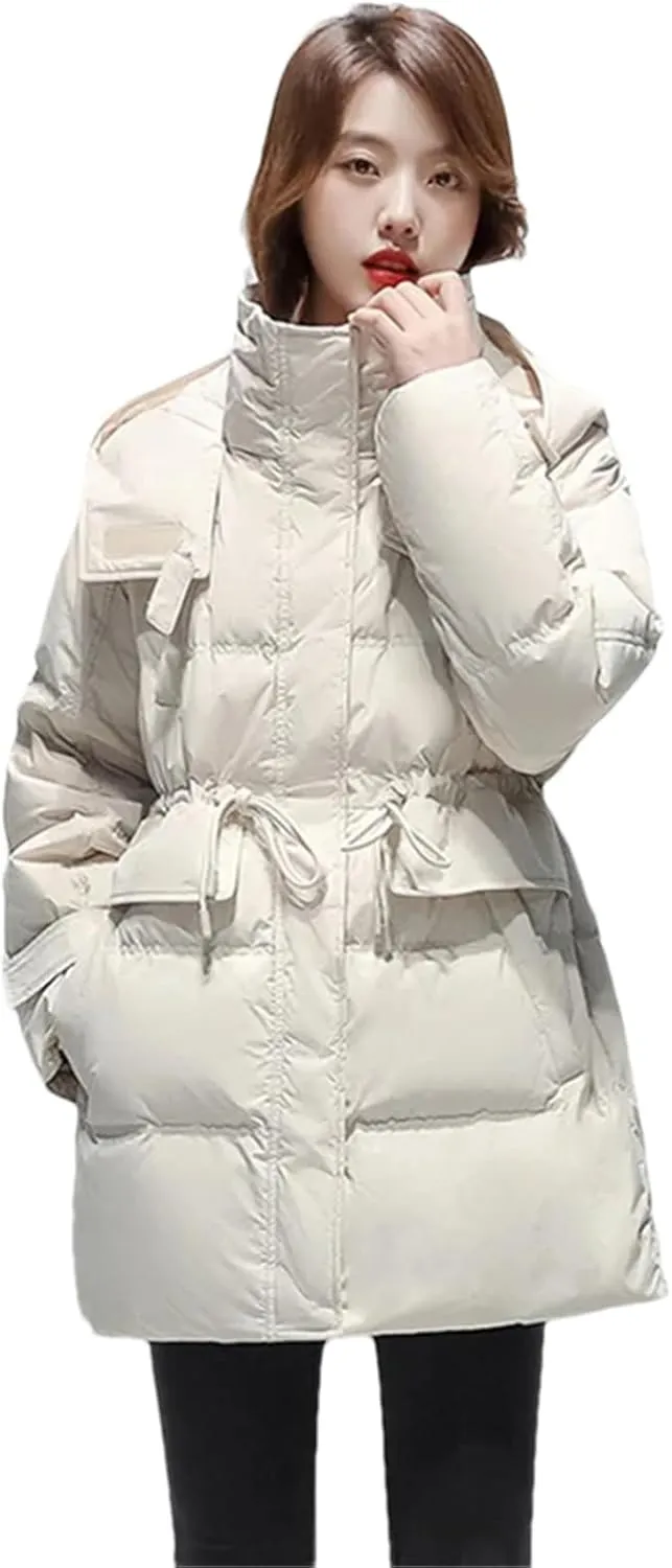 Pulcykp Women's Down Hooded Jackets Winter Thickening Warm Puffer Coat Cotton Padded Jacket Outwear