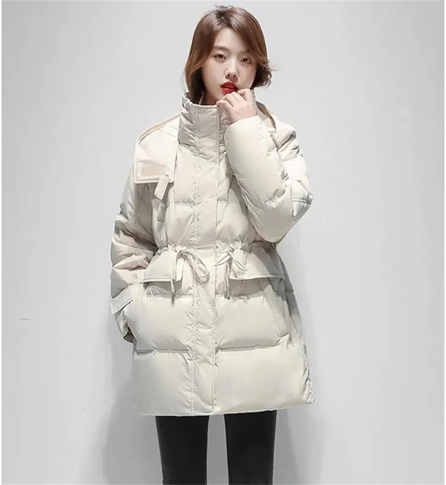 Pulcykp Women's Down Hooded Jackets Winter Thickening Warm Puffer Coat Cotton Padded Jacket Outwear