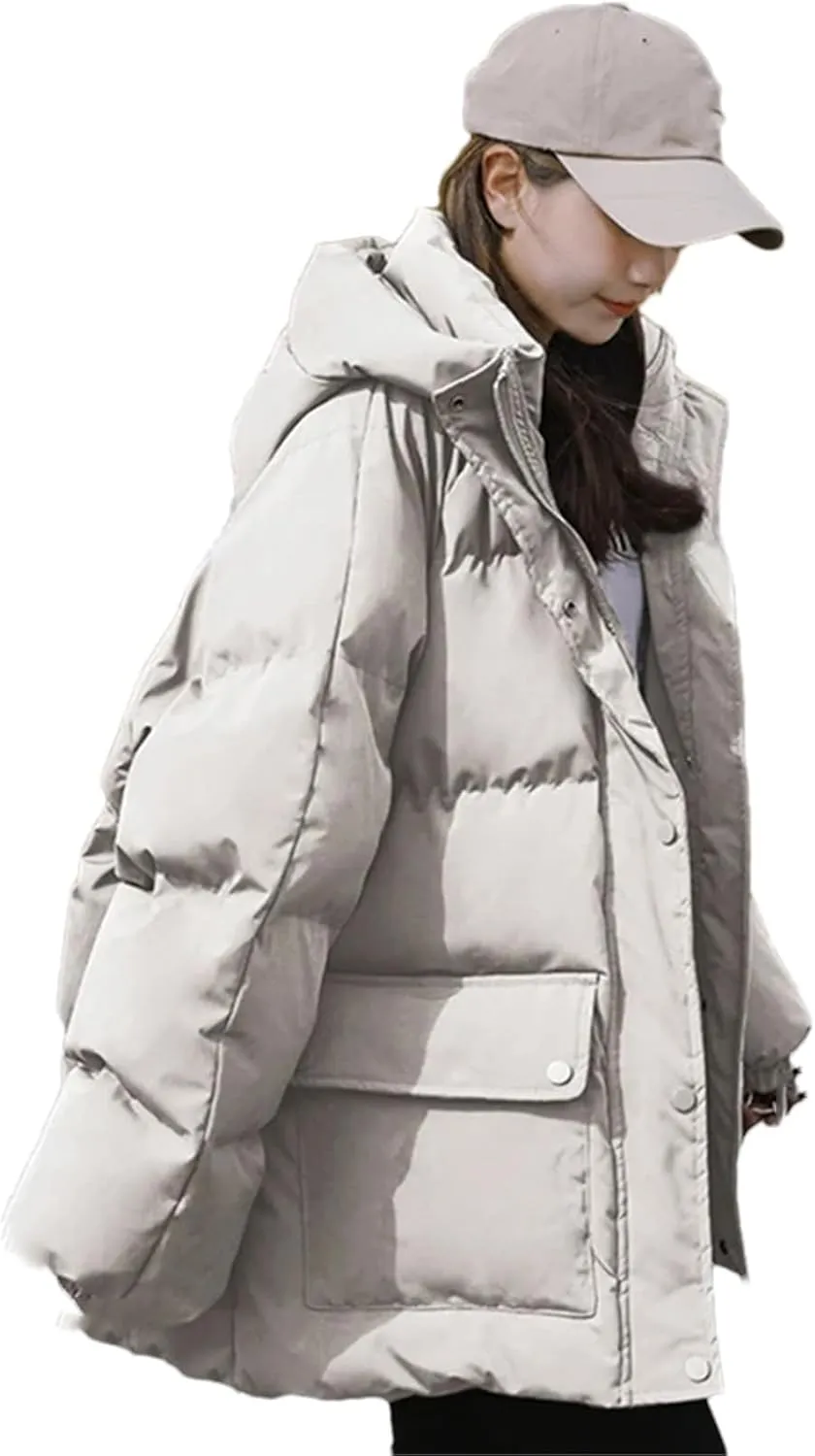 Pulcykp Women's Down Jackets Coat Winter Thickening Warm Bubble Short Puffer Cotton Padded Jacket Outwear
