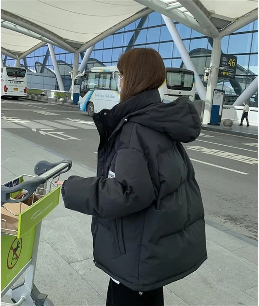 Pulcykp Women's Hooded Down Jackets Winter Thicken Warm Puffer Coat Causal Cotton Padded Outwear