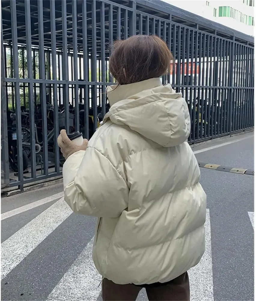 Pulcykp Women's Hooded Down Jackets Winter Thicken Warm Puffer Coat Causal Cotton Padded Outwear