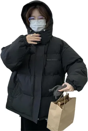 Pulcykp Women's Hooded Down Jackets Winter Thicken Warm Puffer Coat Causal Cotton Padded Outwear
