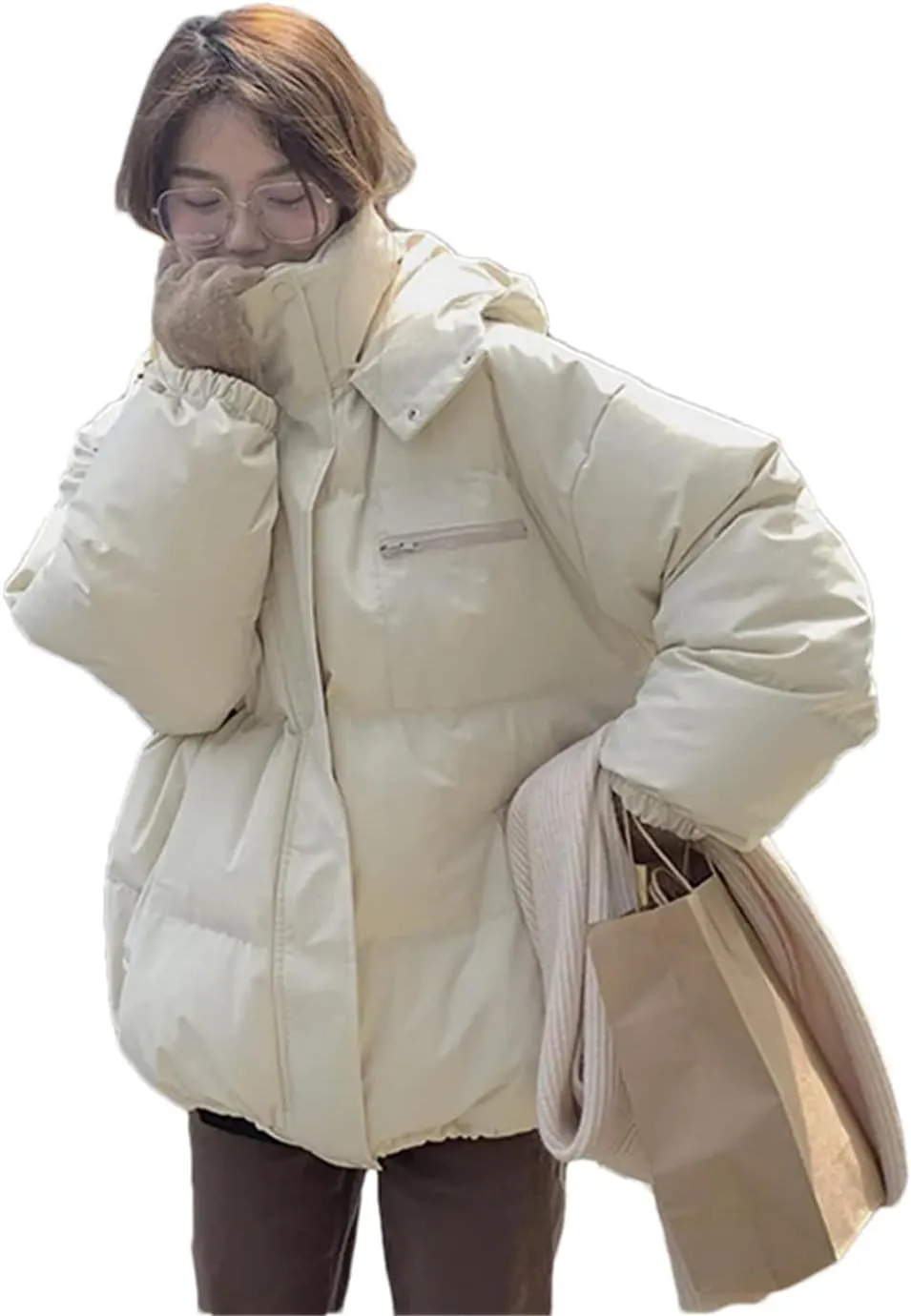 Pulcykp Women's Hooded Down Jackets Winter Thicken Warm Puffer Coat Causal Cotton Padded Outwear