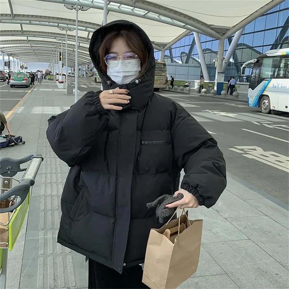 Pulcykp Women's Hooded Down Jackets Winter Thicken Warm Puffer Coat Causal Cotton Padded Outwear