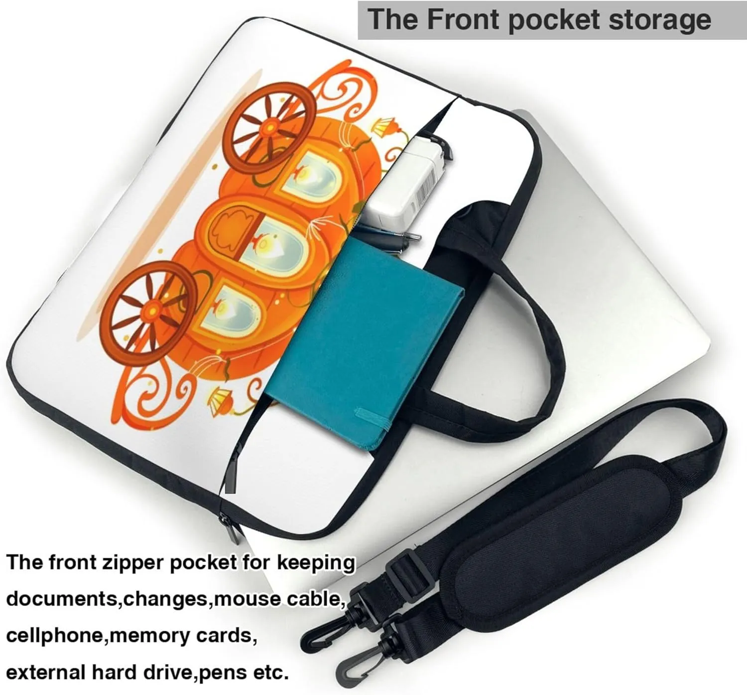 Pumpkin Car Laptop Shoulder Bag for Women, Laptop Sleeve Case Durable Computer Bag