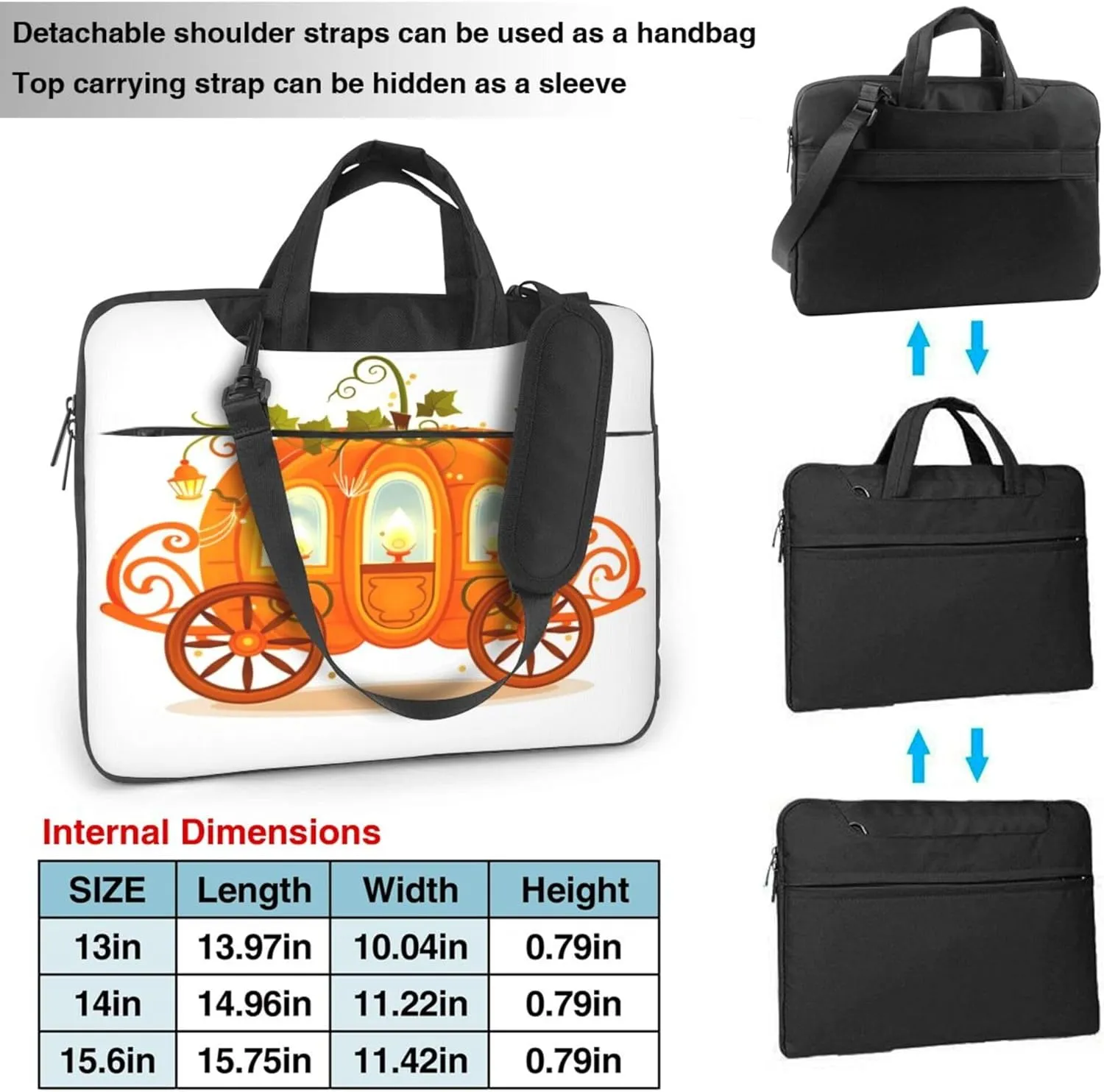 Pumpkin Car Laptop Shoulder Bag for Women, Laptop Sleeve Case Durable Computer Bag