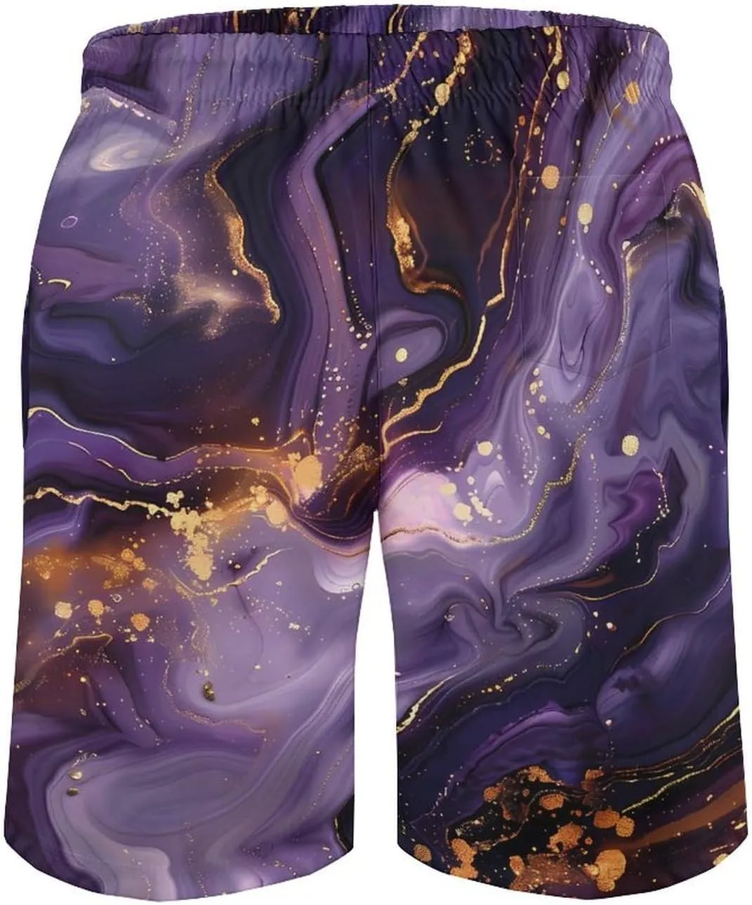 Purple And Gold Abstract Men's Swim Trunks Quick Dry Board Shorts Breathable Summer Beach Shorts Bathing Suits