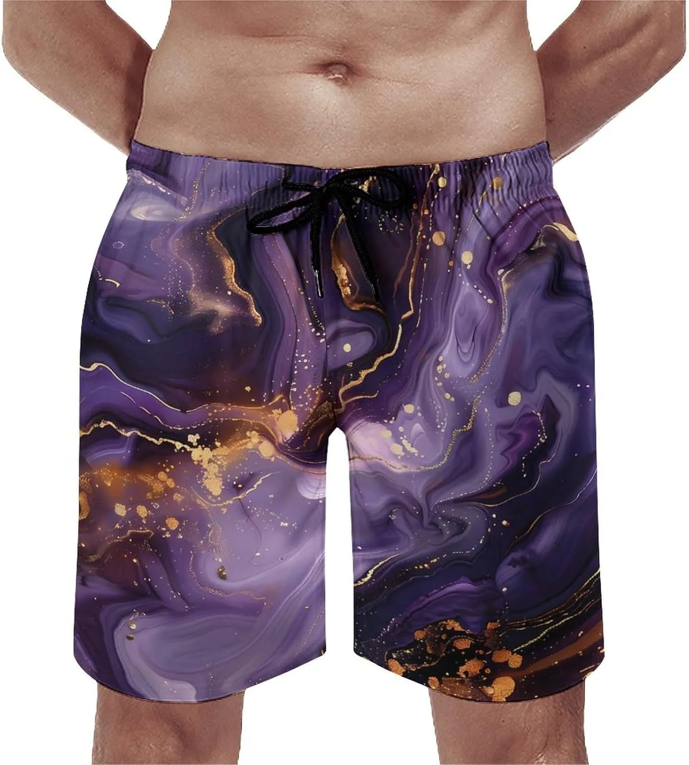 Purple And Gold Abstract Men's Swim Trunks Quick Dry Board Shorts Breathable Summer Beach Shorts Bathing Suits