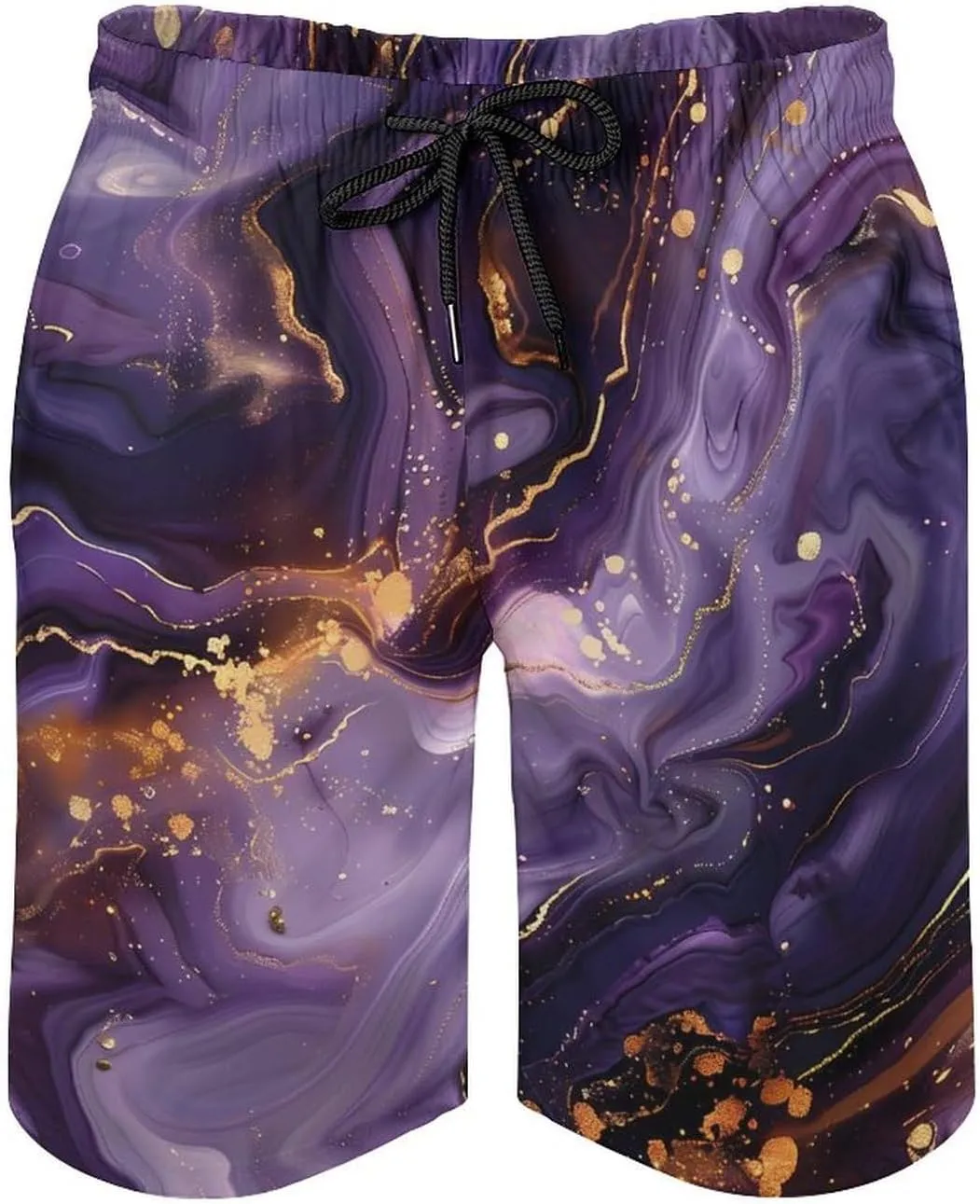 Purple And Gold Abstract Men's Swim Trunks Quick Dry Board Shorts Breathable Summer Beach Shorts Bathing Suits