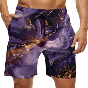Purple And Gold Abstract Men's Swim Trunks Quick Dry Board Shorts Breathable Summer Beach Shorts Bathing Suits