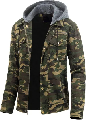 Pursky Men's Canvas Cotton Military Casual Field Jacket Outerwear With Removable Hood