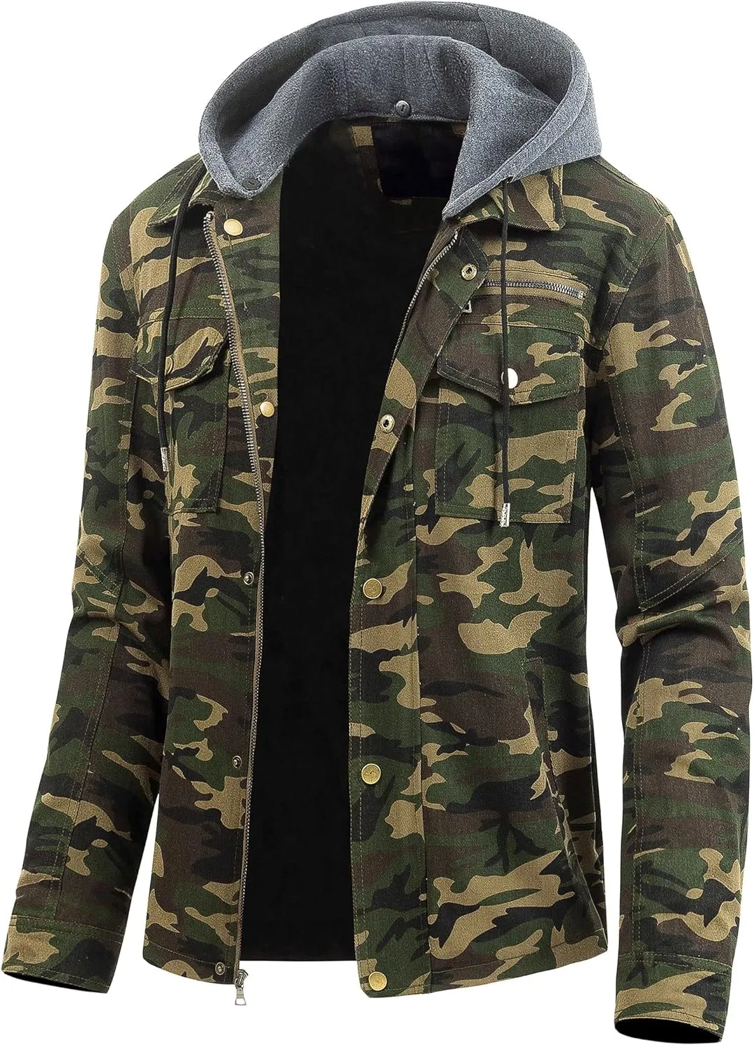 Pursky Men's Canvas Cotton Military Casual Field Jacket Outerwear With Removable Hood