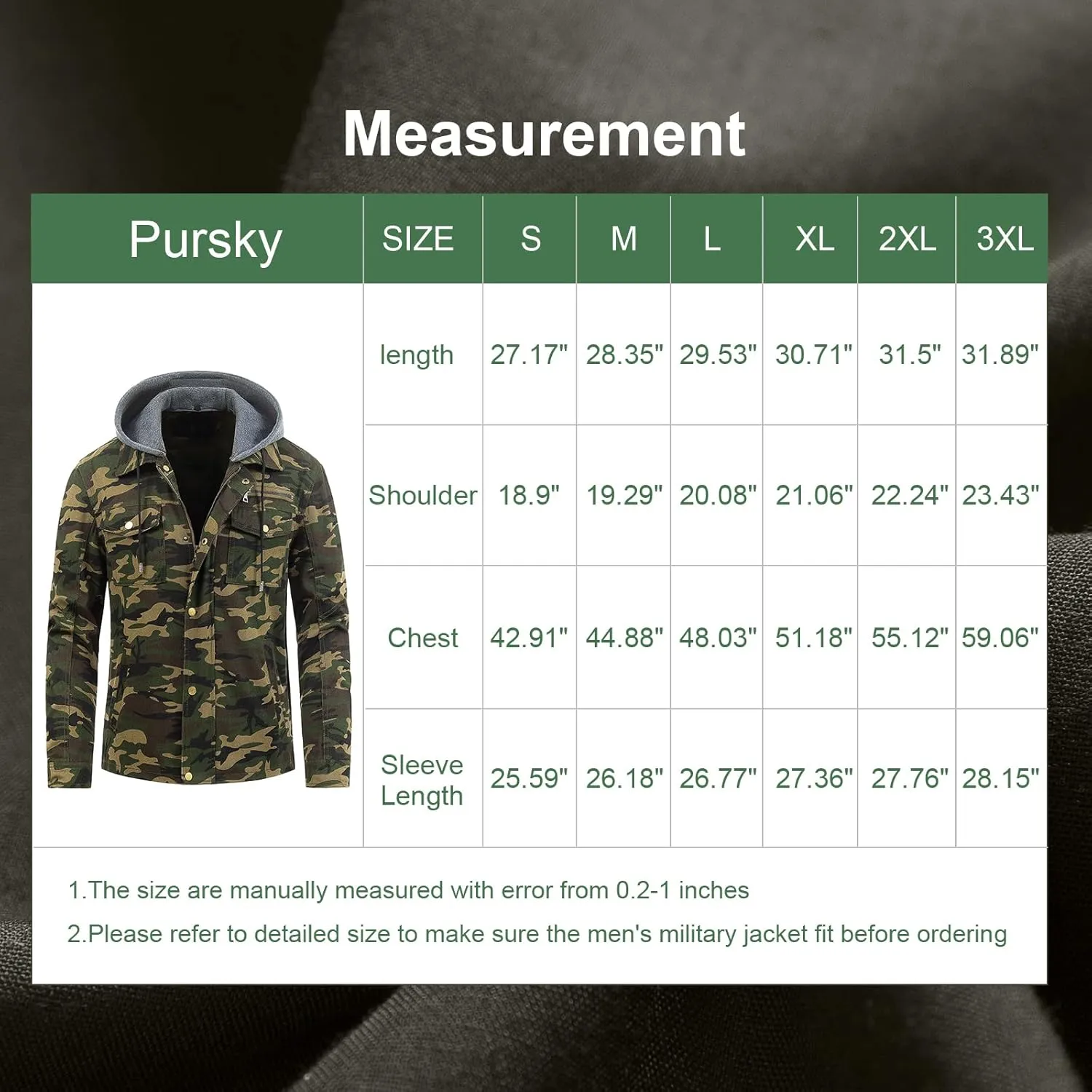 Pursky Men's Canvas Cotton Military Casual Field Jacket Outerwear With Removable Hood