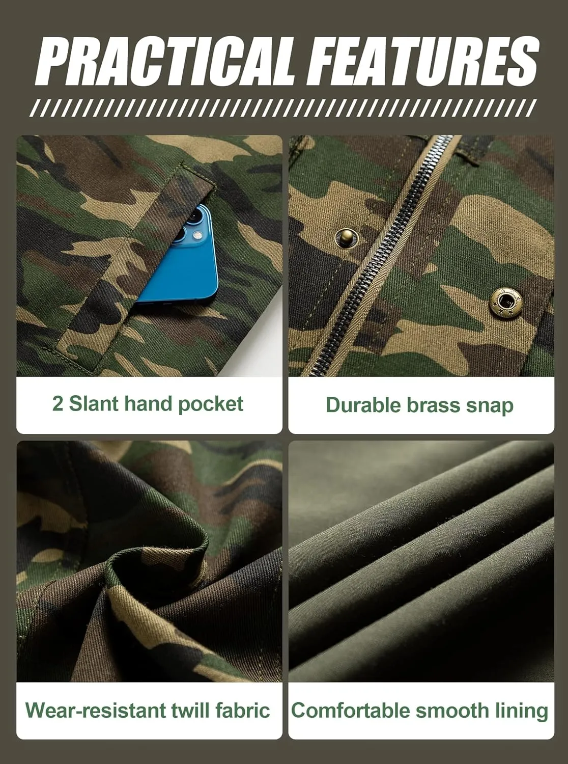 Pursky Men's Canvas Cotton Military Casual Field Jacket Outerwear With Removable Hood