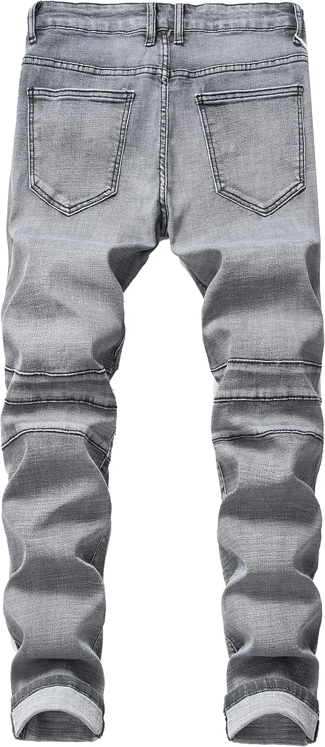 QIMYUM Men's Slim Fit Jeans Ripped Skinny Jeans for Men, Fashion Biker Jeans Stretch Moto Cargo Denim Pants
