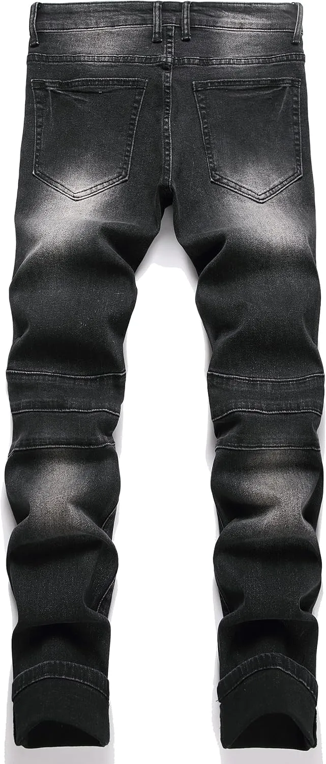 QIMYUM Men's Slim Fit Jeans Ripped Skinny Jeans for Men, Fashion Biker Jeans Stretch Moto Cargo Denim Pants