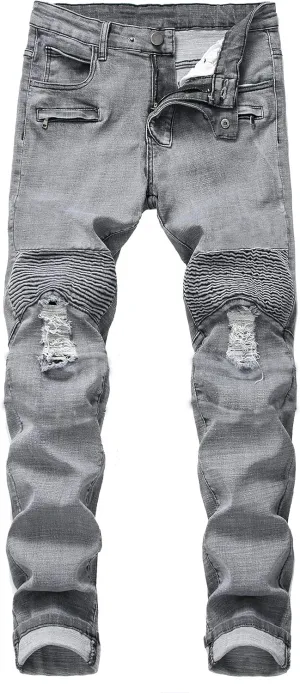 QIMYUM Men's Slim Fit Jeans Ripped Skinny Jeans for Men, Fashion Biker Jeans Stretch Moto Cargo Denim Pants