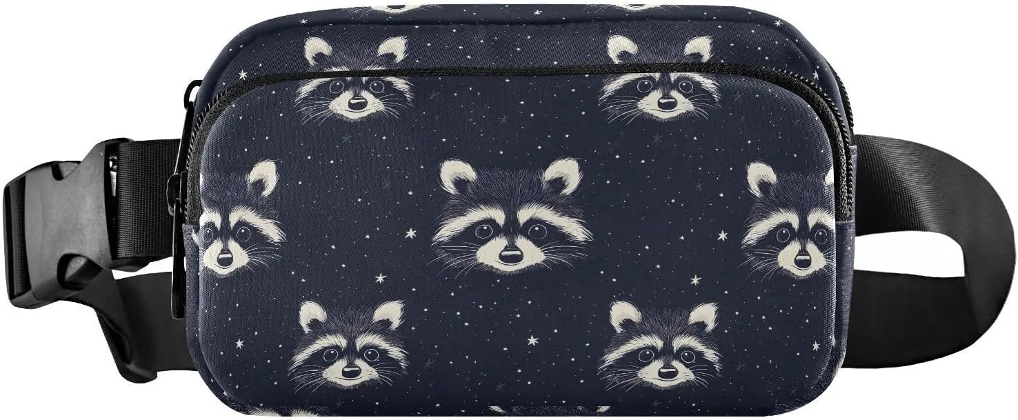 Raccoon Galaxy Fanny Pack Water Resistant, Women Men Waist Pack Sling Bag Purse for Travel Hiking