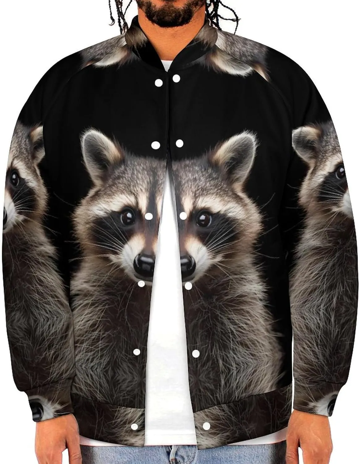 Raccoon Portrait Lightweight Men's Baseball Jackets Relaxed Fit Varsity Bomber Jacket Windbreaker Coat