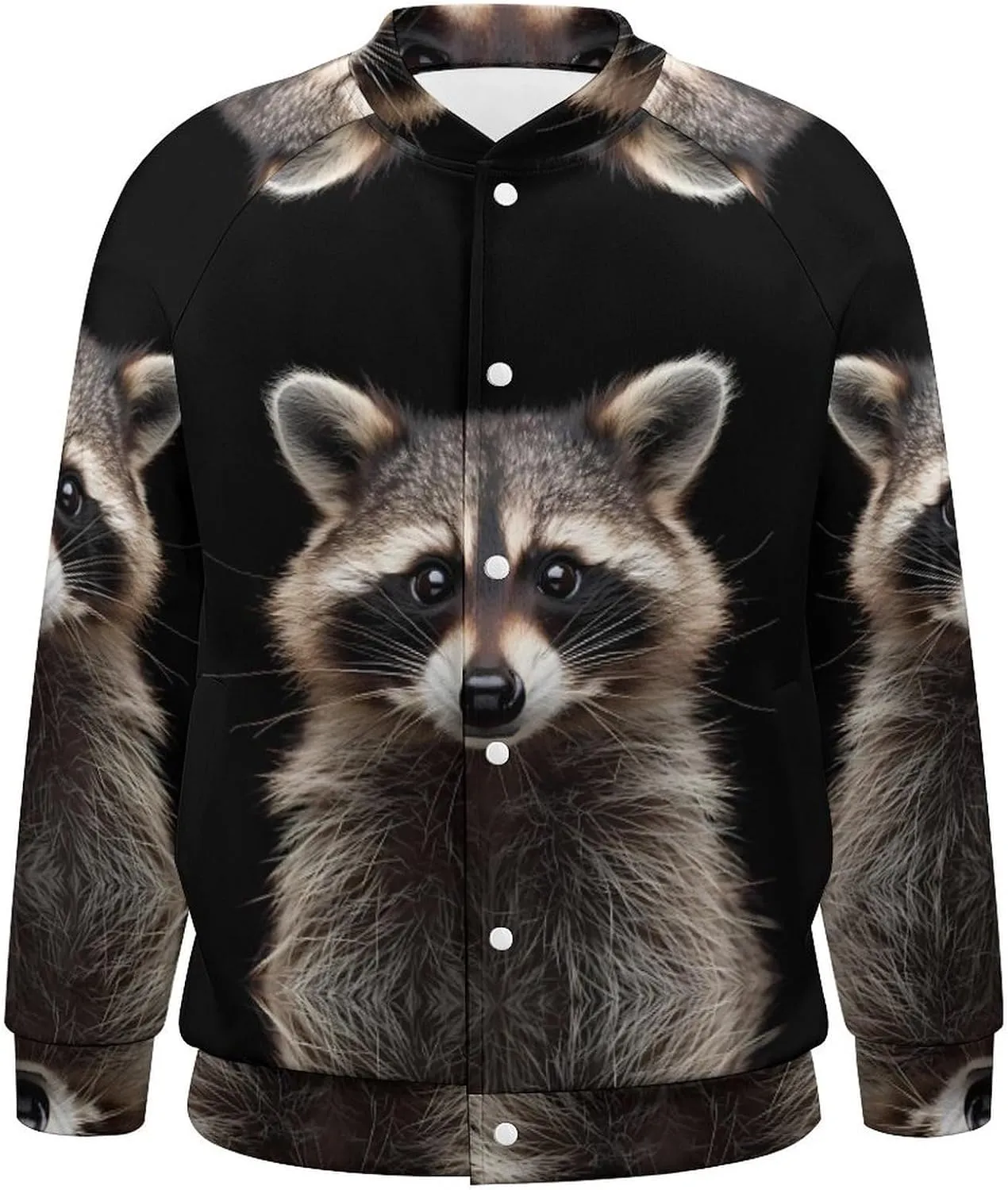 Raccoon Portrait Lightweight Men's Baseball Jackets Relaxed Fit Varsity Bomber Jacket Windbreaker Coat