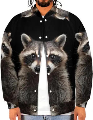 Raccoon Portrait Lightweight Men's Baseball Jackets Relaxed Fit Varsity Bomber Jacket Windbreaker Coat