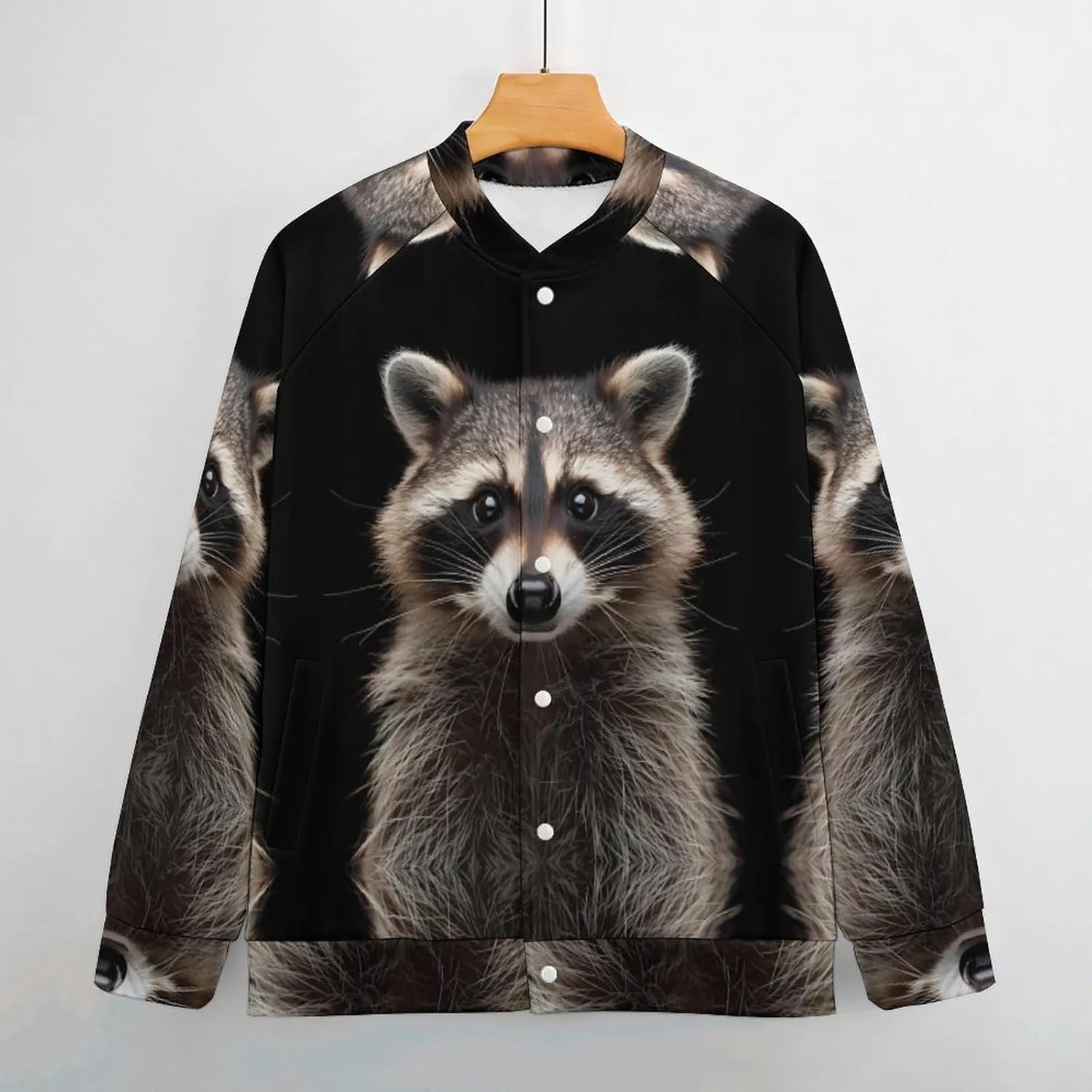Raccoon Portrait Lightweight Men's Baseball Jackets Relaxed Fit Varsity Bomber Jacket Windbreaker Coat