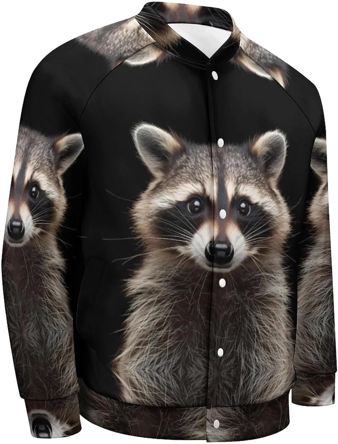 Raccoon Portrait Lightweight Men's Baseball Jackets Relaxed Fit Varsity Bomber Jacket Windbreaker Coat