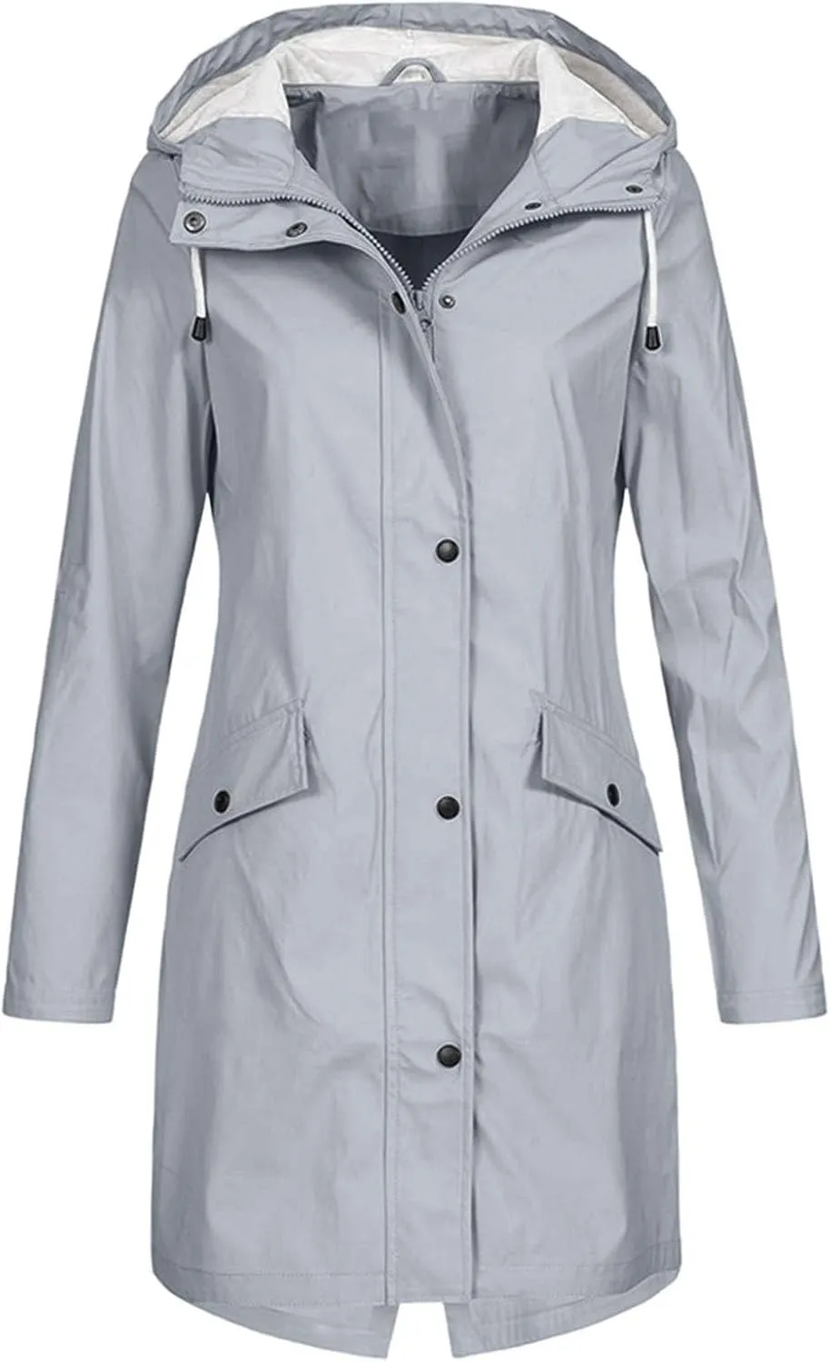 Rain Jacket Womens Waterproof with Hood Rain Coat Full Zip Up Button Down Trench Coats Solid Color Long Windbreaker
