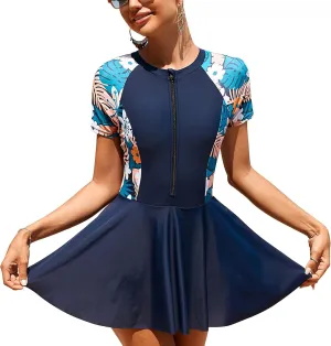 Rash Guard for Women Short Sleeve One Piece Swimsuit UV UPF 50  Swim Shirt Bathing Suit Modest Swimwear