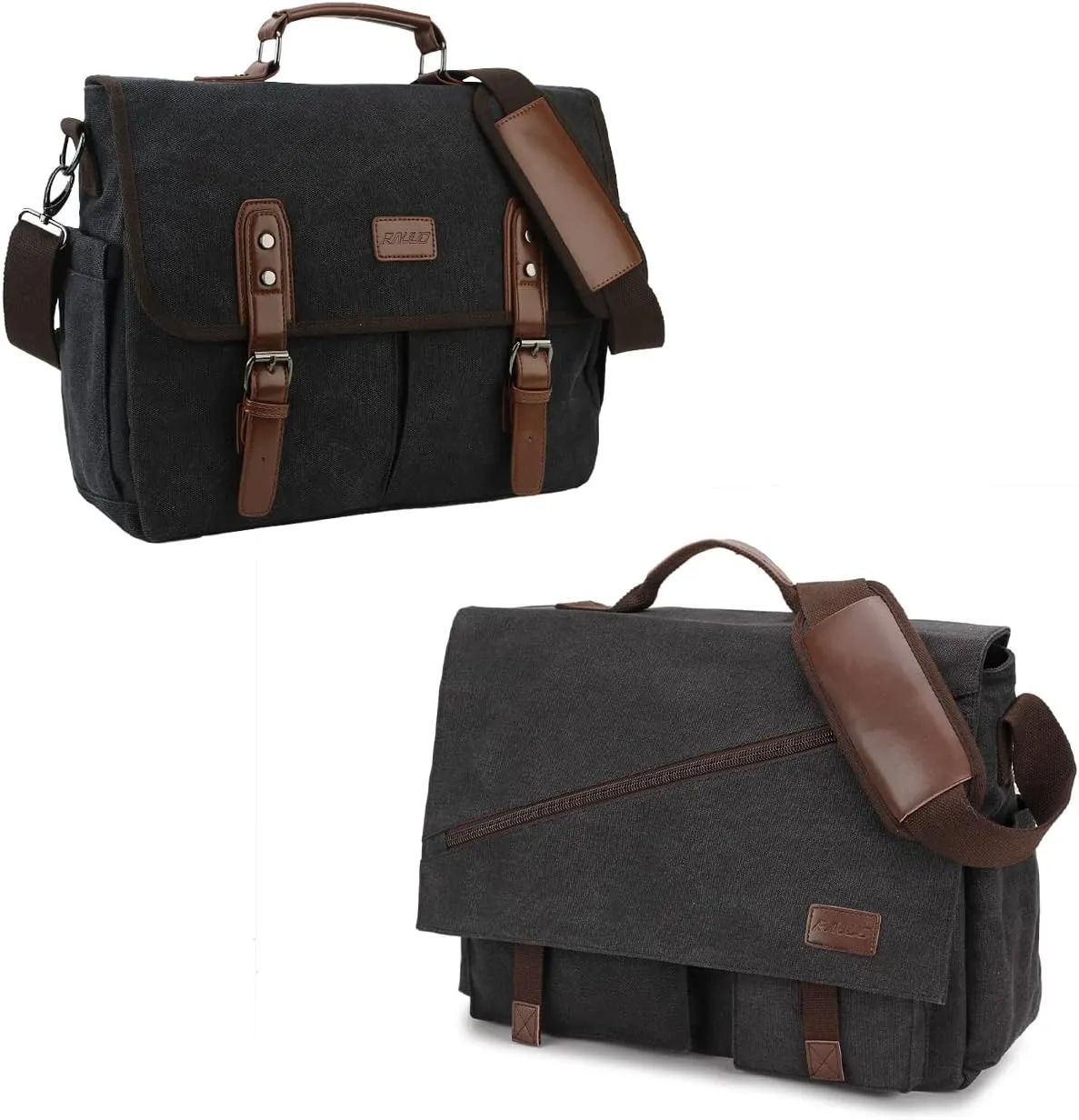RAVUO Messenger Bag for Men,Water Resistant Canvas Satchel 15.6 Inch Laptop Briefcases Business Shoulder Bookbag