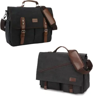 RAVUO Messenger Bag for Men,Water Resistant Canvas Satchel 15.6 Inch Laptop Briefcases Business Shoulder Bookbag