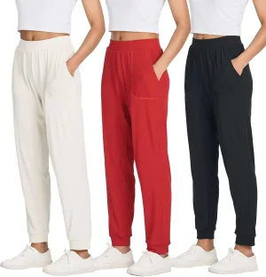 Real Essentials 3 Pack: Women's Ribbed Lounge Jogger Cuffed Yoga SweatpantsPockets (Available in Plus)